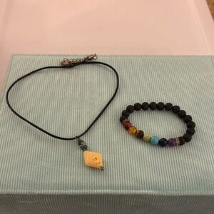 Chakra Necklace and Multicolor Beaded Bracelet Set